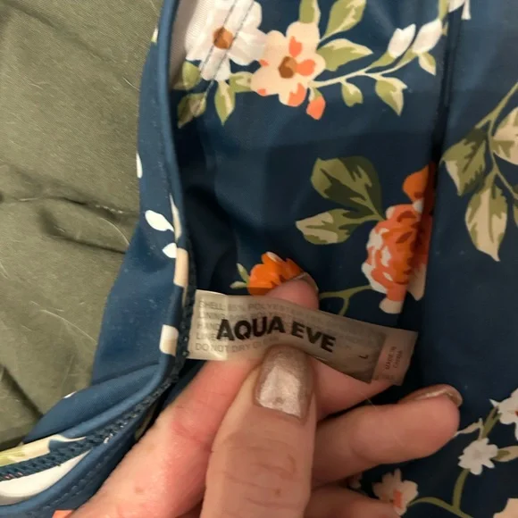 Floral High-Waisted Bikini Bottoms Only- Orange and Blue - Picture 3 of 3